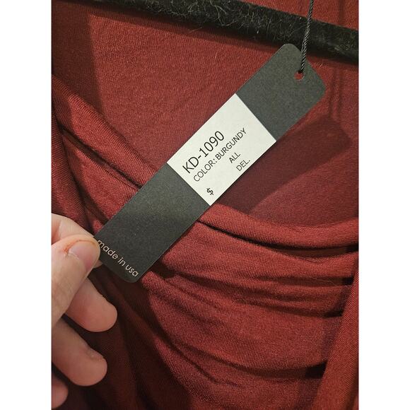 Krisa KD-1090 Ruched Mini Dress XS Burgundy LS NWT Revolve Draped Bodycon - Picture 3 of 6